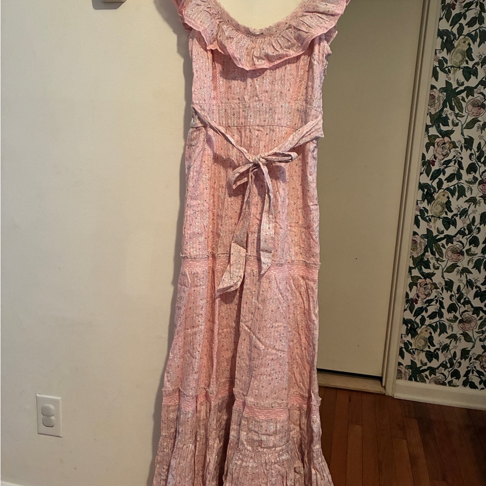 LoveShackFancy Pink Floral Ruffle Maxi Dress Joanne rose 0